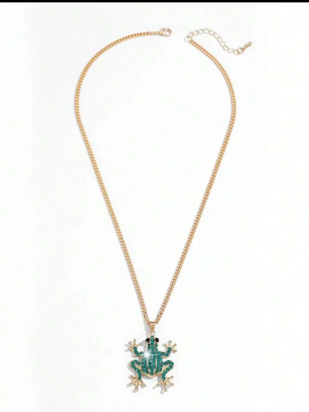 Green frog rhinestone golden necklace